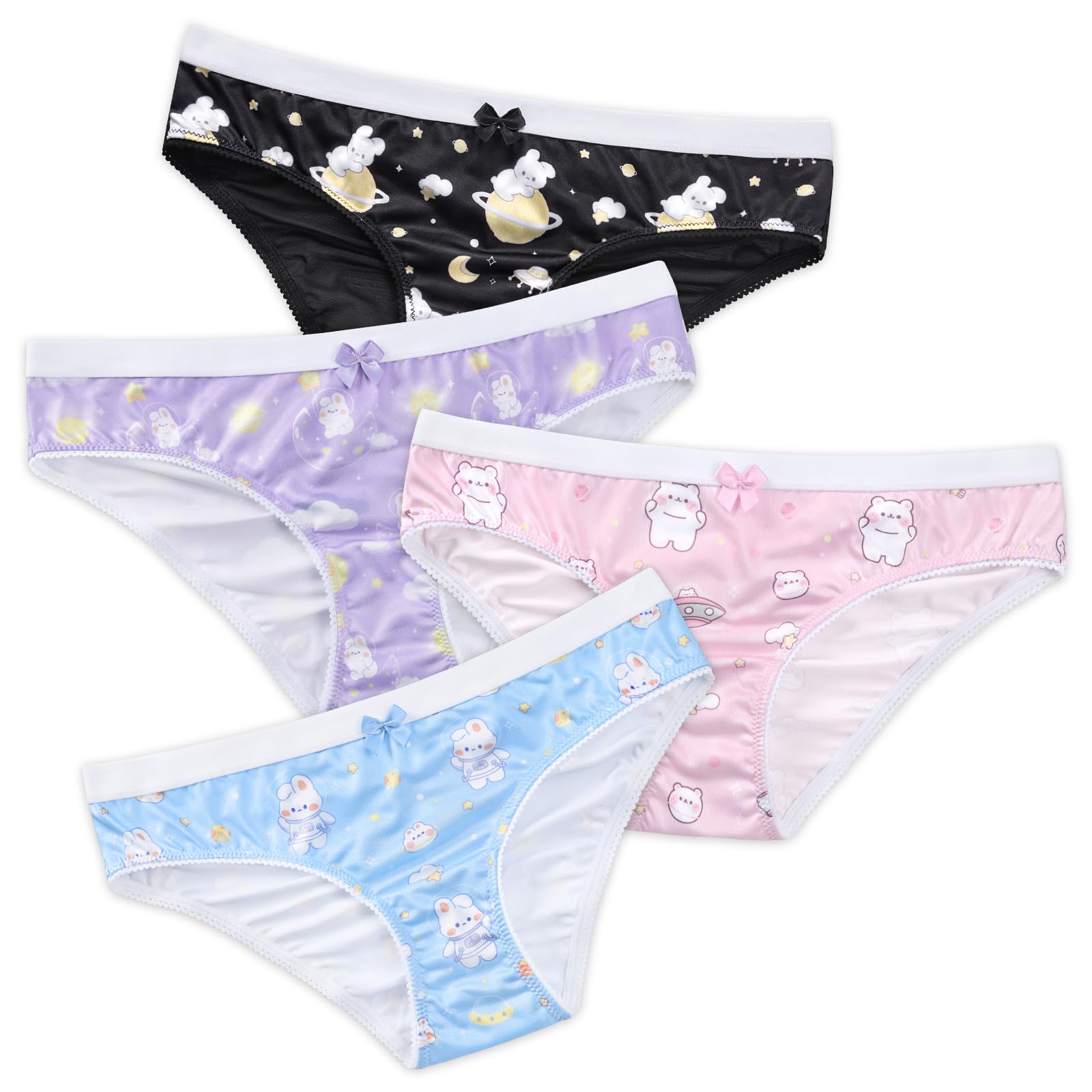 Littleforbig Women's Ladies Soft Smooth Silky Underwear Comfortable Hipster Briefs Babydoll Dreamy Galaxy 4 Pack Panties Set: X-Large Multicolor