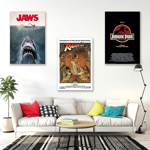 Miniatura 2 de Steven Spielberg Classics - Juego de póster de película de 3 piezas (mandíbulas, cazadores del arca perdida y parque jurásico - estilos regulares)