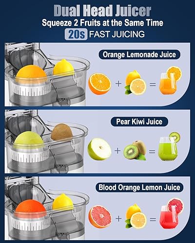 Miniatura 2 de Exprimidor eléctrico con doble cabezal y cortador de frutas integrado, exprimidor rápido de naranja y exprimidor de limón, exprimidor de cítricos