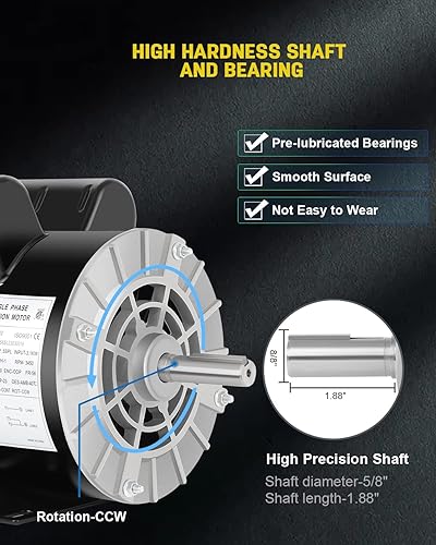Miniatura 4 de Motor de compresor de aire SPL de 5 HP, motor eléctrico de 3450 RPM, monofásico de 230 V 15.0 A, marco 56 ejes con llave de 58 pulgadas 60 Hz,