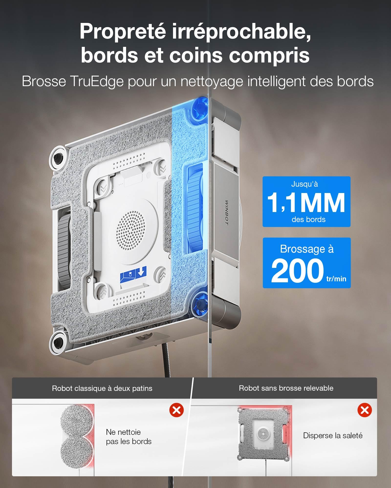 ECOVACS WINBOT W3 OMNI Robot Nettoyeur de Vitres avec Station, Lavage Automatique des Tampons, Nettoyage Intelligent Jusqu’aux Bords, Pulvérisation à 3 Jets, Contrôle via Application