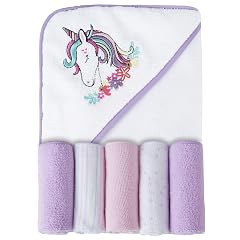 Viviland Baby Towels and Washcloths Soft Absorbent Purple Baby Bath Towel Set Unicorn Hooded Towels with 5 Infant
