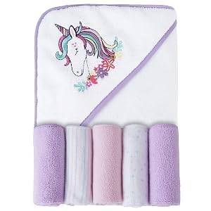 Viviland Baby Towels and Washcloths Soft Absorbent Purple Baby Bath Towel Set Unicorn Hooded Towels with 5 Infant