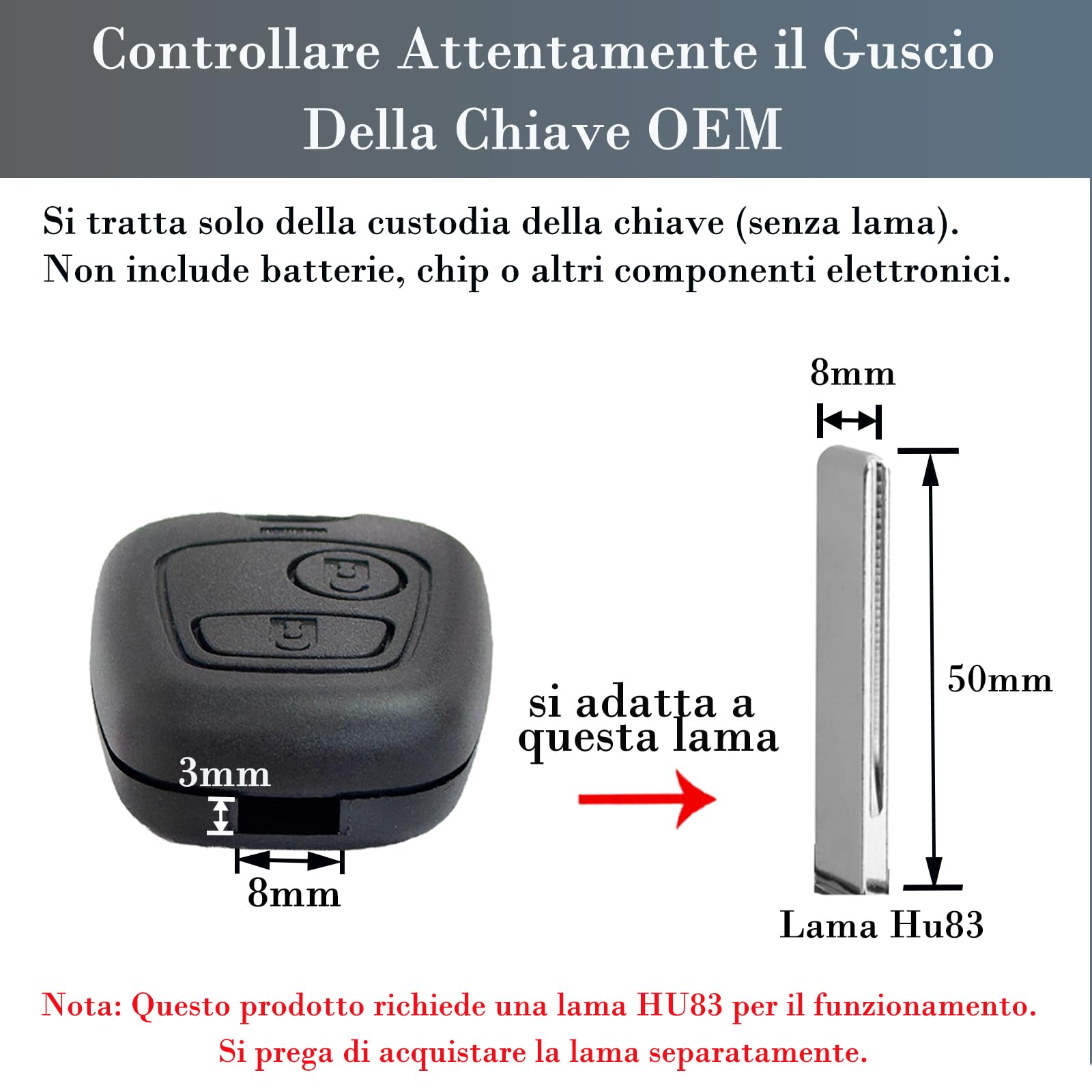SUPALAND Guscio Chiave di Ricambio a 2 Tasti Per Citroen C1 C2 C3 C4 C5 Peugeot 106 107 206 207 208 307 407 806