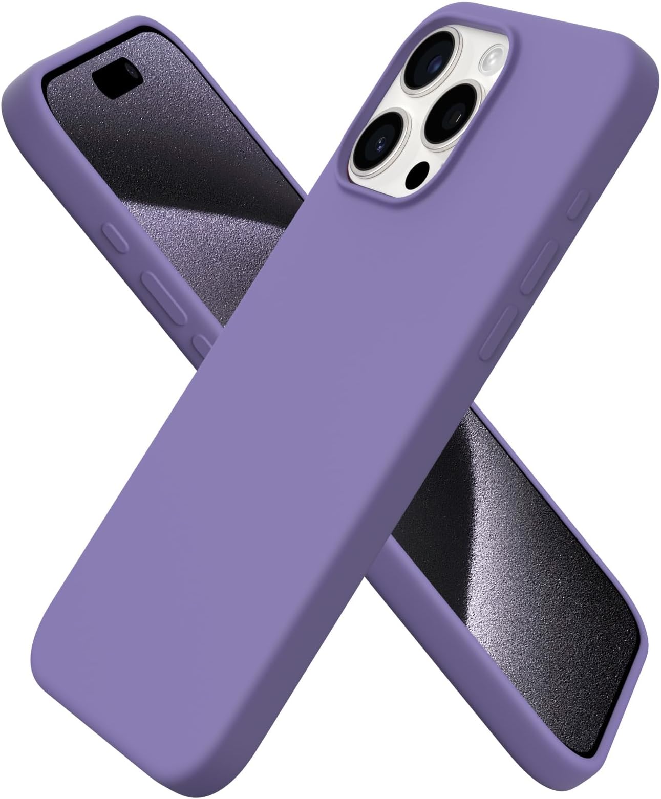 ORNARTO Compatible with iPhone 15 Pro Max Case 6.7", Slim Liquid Silicone 3 Layers Soft Gel Rubber Shockproof Protective Phone Cover with Anti-Scratch Microfiber Lining-Amethyst