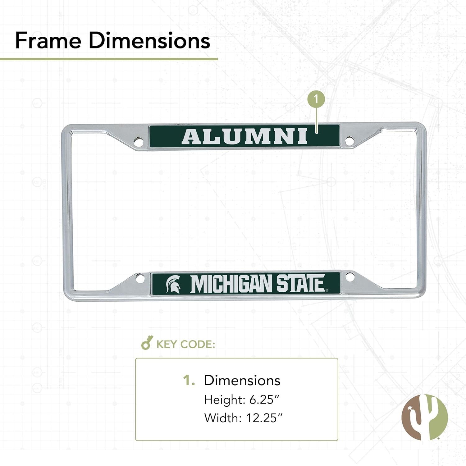 Desert Cactus Michigan State University Car Accessories Metal License Plate Frame and Sticker for Front or Rear of Car (Sticker Frame Combo - Alumni)