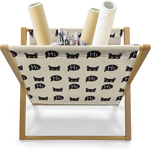 Miniatura 2 de Ambesonne Cat Magazine and Book Holder, Young Black Kitties Sneaking on and Saying Hi and Playful Domestic Pets, Floor Rack Decor for Interior of