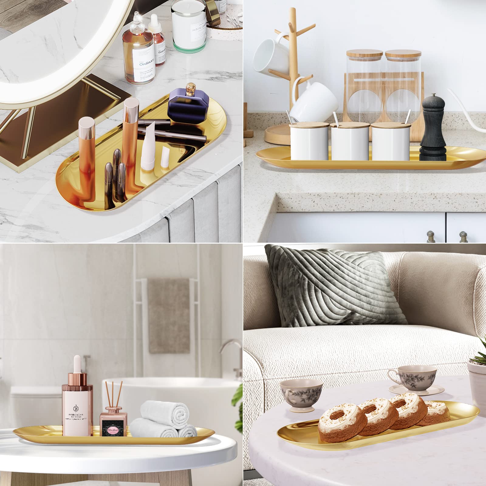 Funerom Vassoio decorativo da bagno, stile vintage, 36,8 x 25,4 cm, ovale, bianco antico