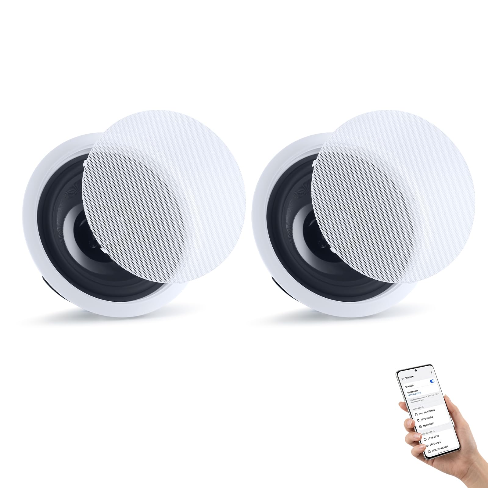 VEVOR Altoparlanti da Incasso a Soffitto 2 pezzi, Altoparlanti con Bluetooth da Incasso da Parete 203,2 mm per Uso Interno Soggiorno Home Theater Montaggio a 2 Vie Potenza Picco Singola 50 W