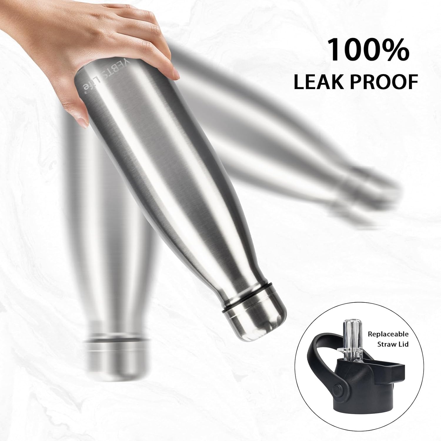 Insulated Water Bottle, 2 Pack-17oz Stainless Steel Water Bottles with straw lid, Metal Sports Water Bottles for Boys,Girls, Double Wall Vacuum BPA-Free Flask for School, Sports & Travel-Silver - Image 4