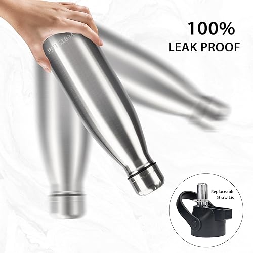 Miniatura 4 de Botella de agua aislada, paquete de 2 botellas de agua de acero inoxidable de 17 onzas con tapa con popote, botellas de agua deportivas de metal