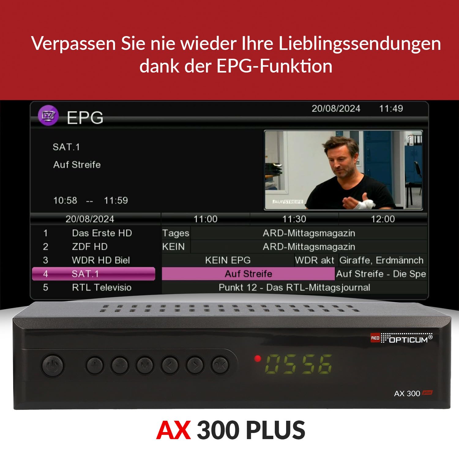 RED OPTICUM AX 300 Plus Sat Receiver mit PVR I Digitaler Satelliten-Receiver HD 1080p - HDMI - SCART - USB - Coaxial Audio I Receiver für Satellitenschüssel Schwarz
