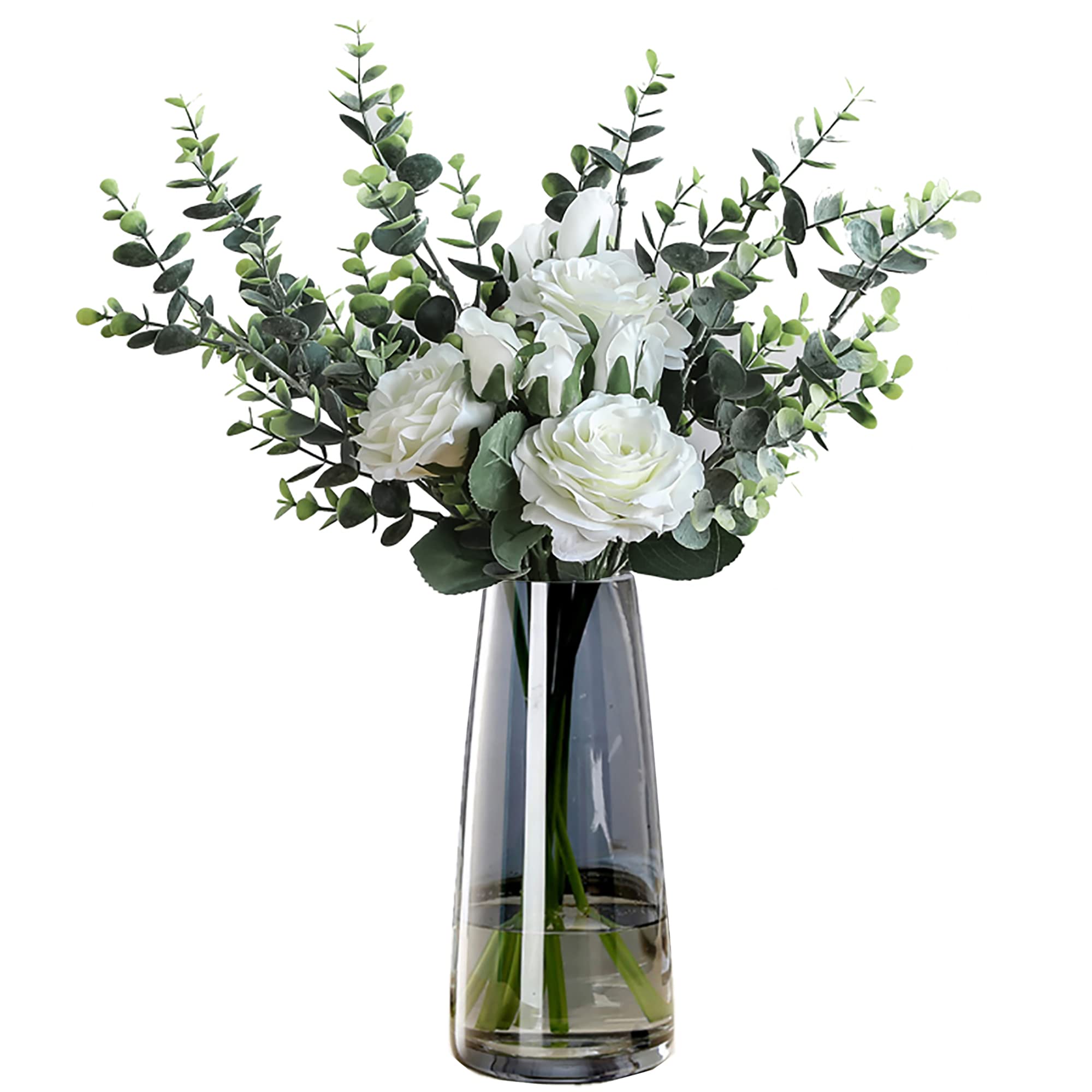 Amazon Com Ins 現代玻璃花瓶 透明玻璃花瓶 適用於家庭辦公室裝飾 水晶灰色 居家與廚房