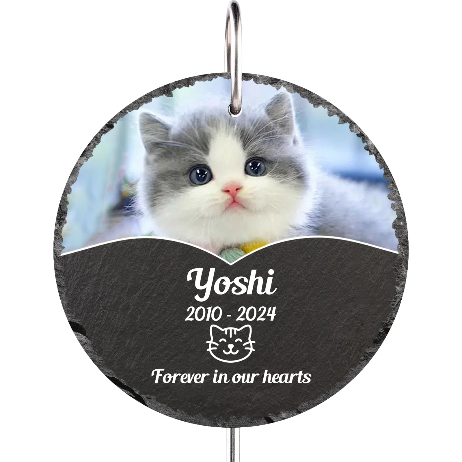 bolukets Personalised Pet Memorial Plaque with Hook Customized Garden Memorial Stone Cat Tombstone Dog Slate Grave Memorial Gifts for Loss Outdoor