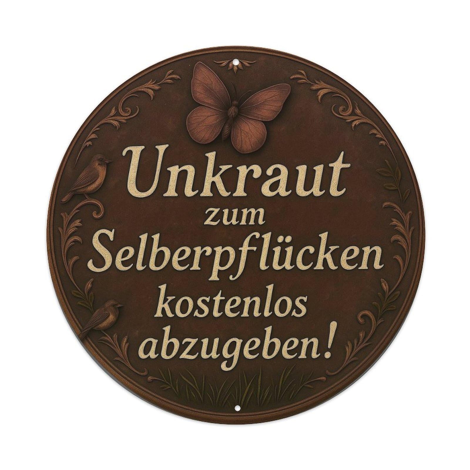 Butterfly Birds Leaves Grass Text Round Tin Sign Vintage Metal Sign Home Bar Garden Indoor & Outdoor Wall Decor Retro Metal Poster 8x8 Inch