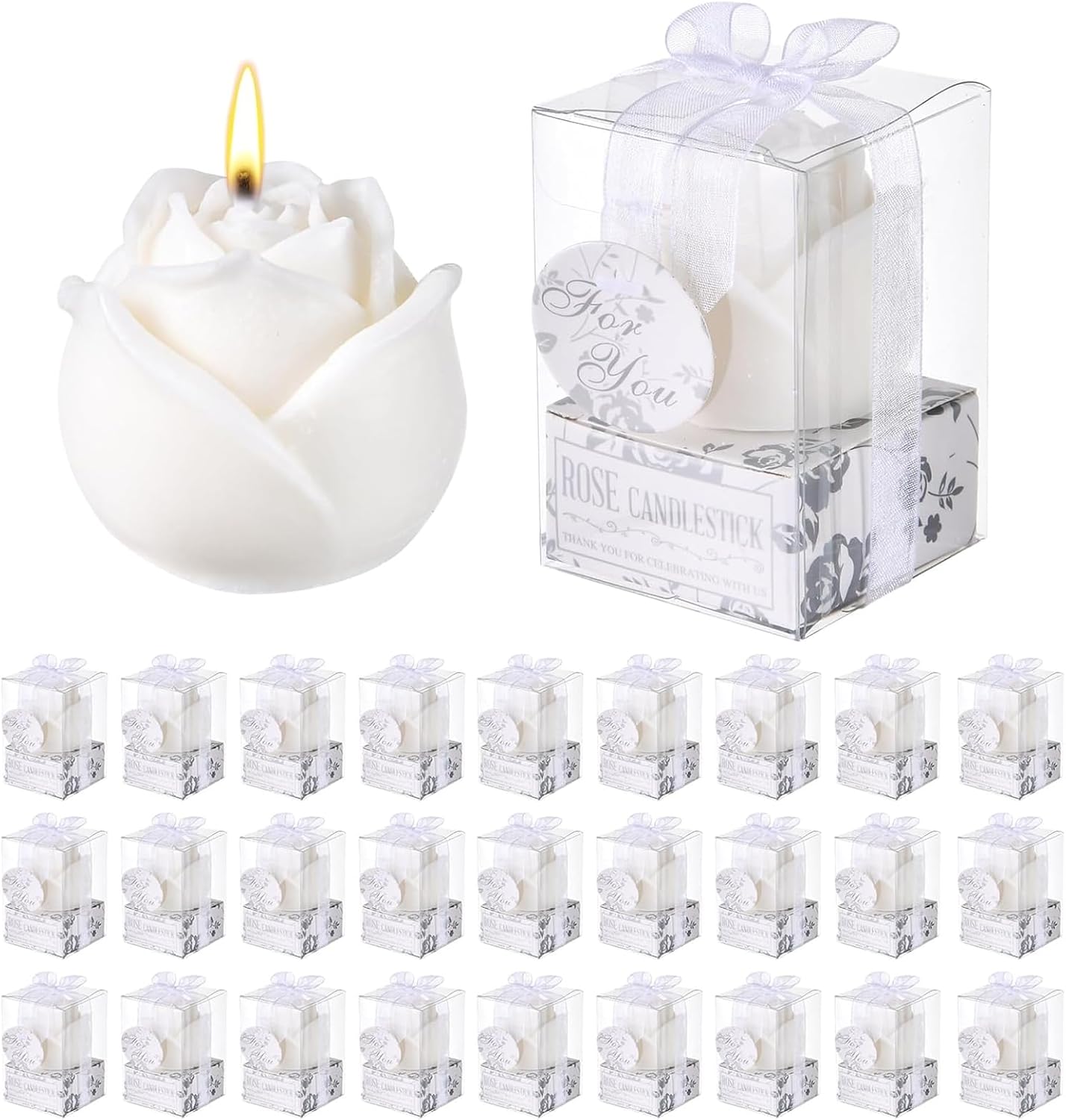 50Set White Rose Flower Shape Candle Bulk Wedding Party Favors Romantic Handmade Delicate Candles with Gift Box, Wedding Candle Gift for Guests Return Souvenirs Bridal Anniversary Birthday Decoration
