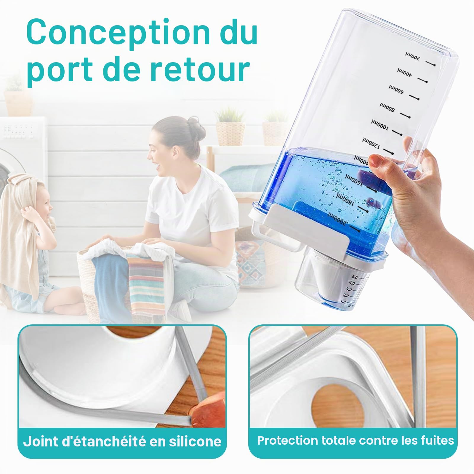 Distributeur Lessive Liquide, Acrylique, Multi-Usage,Étanches À L'humidité, HerméTique De Avec Tasse à Mesurer Distributeur De Lessive En Poudre pour la Buanderie (2300ml*2)