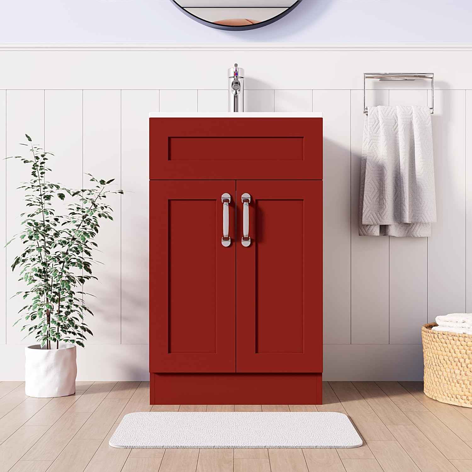 BELOFAY 500mm Floor Standing Bathroom Vanity Unit With Basin - Slim Waterproof Laquered Cloakroom Vanity Unit with 1 Tap Hole Ceramic Basin & Waste Included (Crawley Terracotta)
