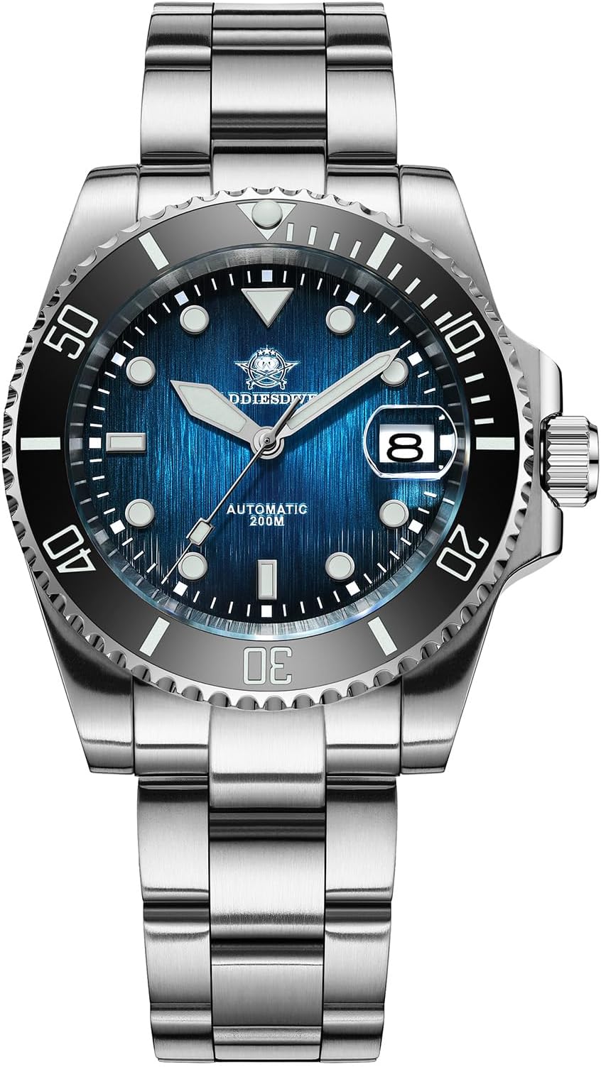 Automatic Dive Watches for Men Sapphire Crystal 200 M Waterproof 41 MM 3D Dial Ceramic Bezel Stainless Steel