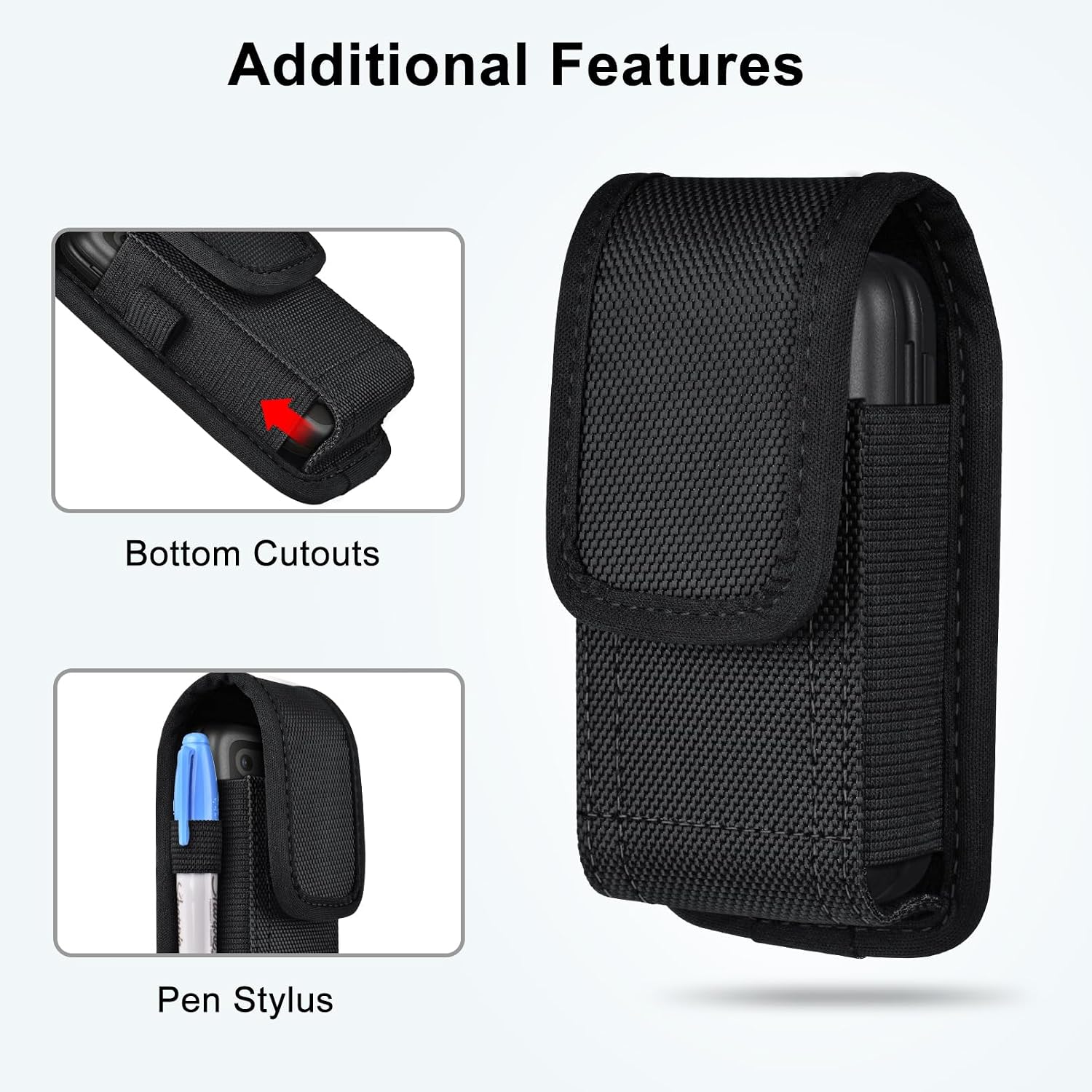 ykooe Nylon Belt Clip Holster Compatible with Nokia 2720 2660 2760 2780, Alcatel Go FlipV, MyFlip, Quickflip, TCL Flip2, Cingular Flip Phone, Black
