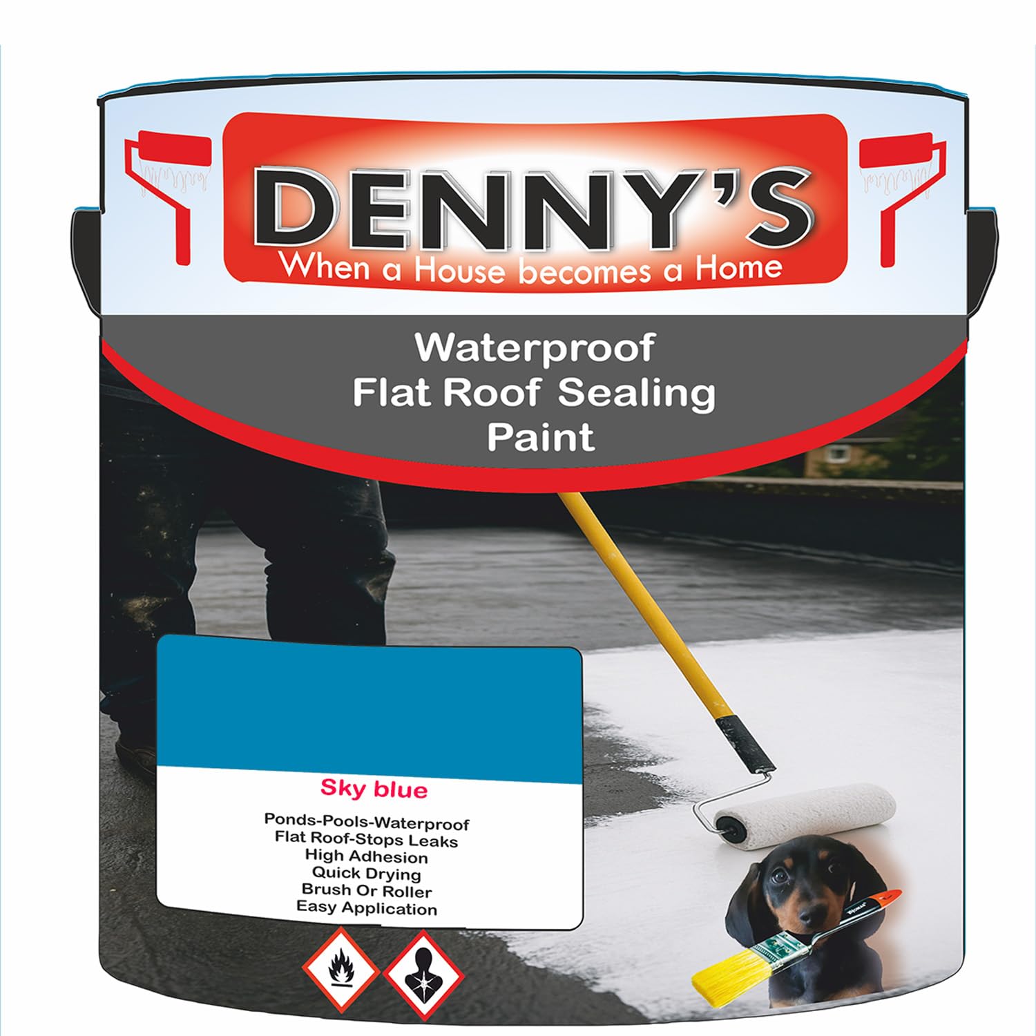 SCOOBYS PAINTS BACK IN THE MIX Chlorinated Rubber Flat Roof Paint – Waterproof Roof Sealer & Leak Repair Coating, Quick Drying, High Adhesion (Sky blue, 1 Litre Tin)