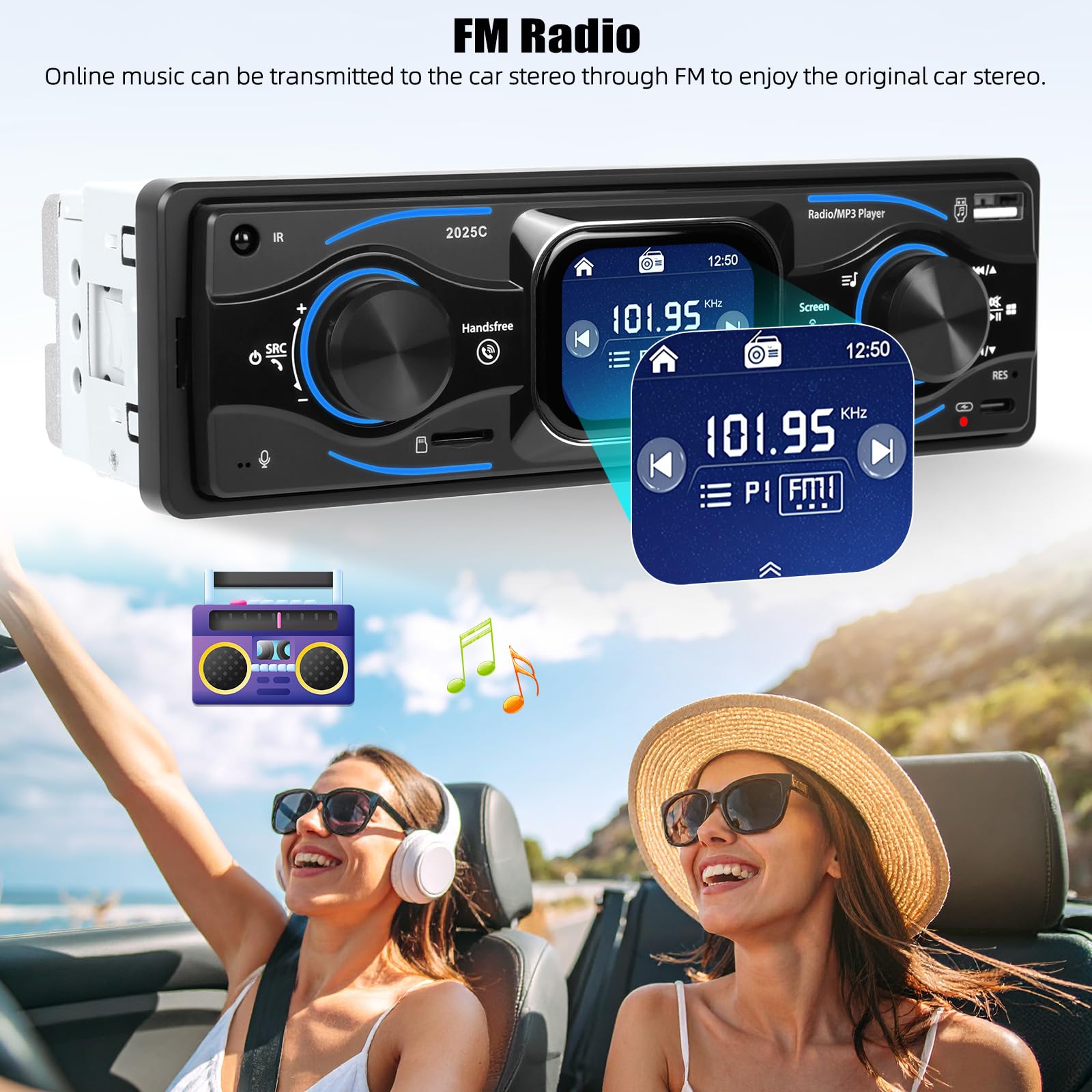 [2.17" SCHERMO TOUCH] CAMECHO Autoradio 1 Din Bluetooth Vivavoce Lettore Multimediale Digitale con Radio FM, Lettore MP3 per Auto, USB/Ingresso AUX/Riproduzione da Pen Drive + Telecomando Incluso