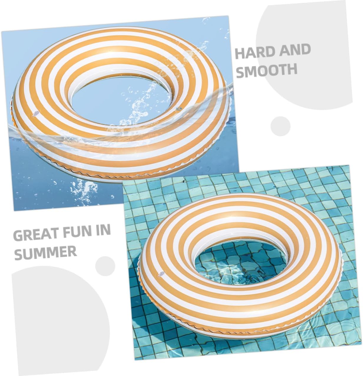 Inflatable Swim Ring for 2-4 Years Old 60# Orange Stripe Thickened Safety Floating Pool Swim Accessory Lightweight Summer Water