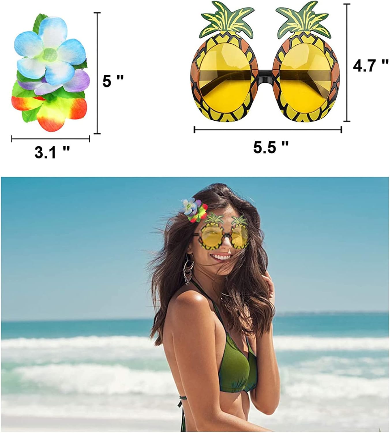 PHOGARY 8 Pack Hula Skirt Costume Kit for Hawaii Luau Party - Dancing Hula with Flower Bikini Top, Hawaiian Lei image 3