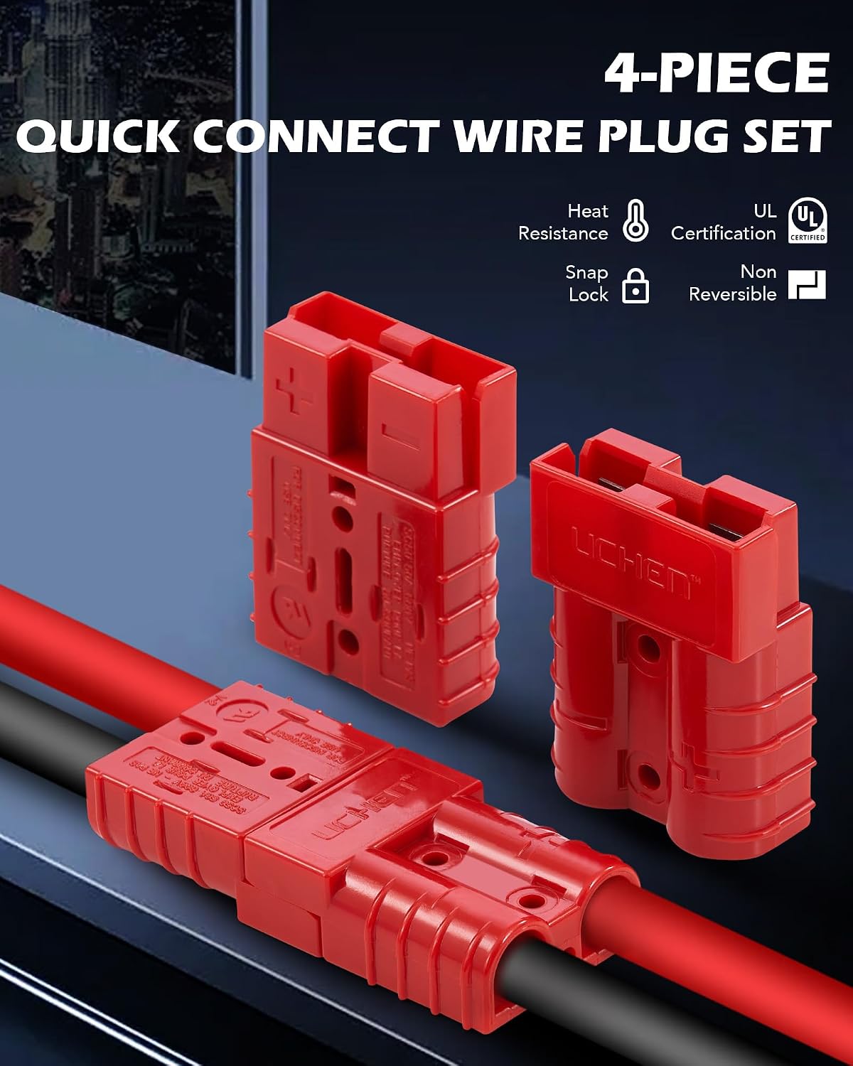 Orion Motor Tech Wire Connector 4 Pack, 50A Wire Harness Plug Kit for 6-12 Gauge Cables, 12V-36V Battery Quick Connect Disconnect Set for Car Bike ATV Winches Lifts Motors More, Set of 4, Red