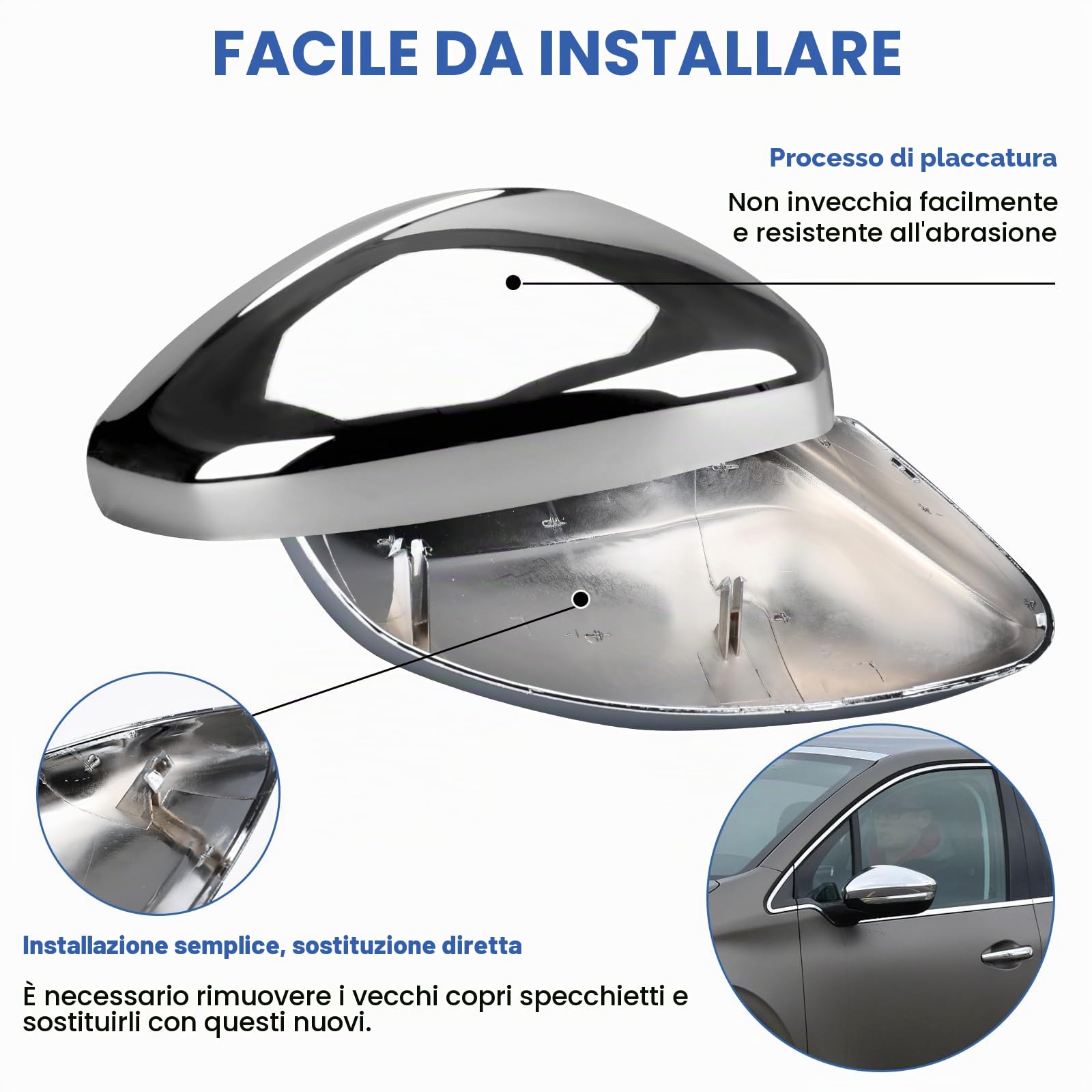 Coperture per specchietti retrovisori auto, 1 paio di coperture per specchietti retrovisori esterni per porte auto, coperture per specchietti retrovisori laterali per Peugeot 208 2008 2012-2019