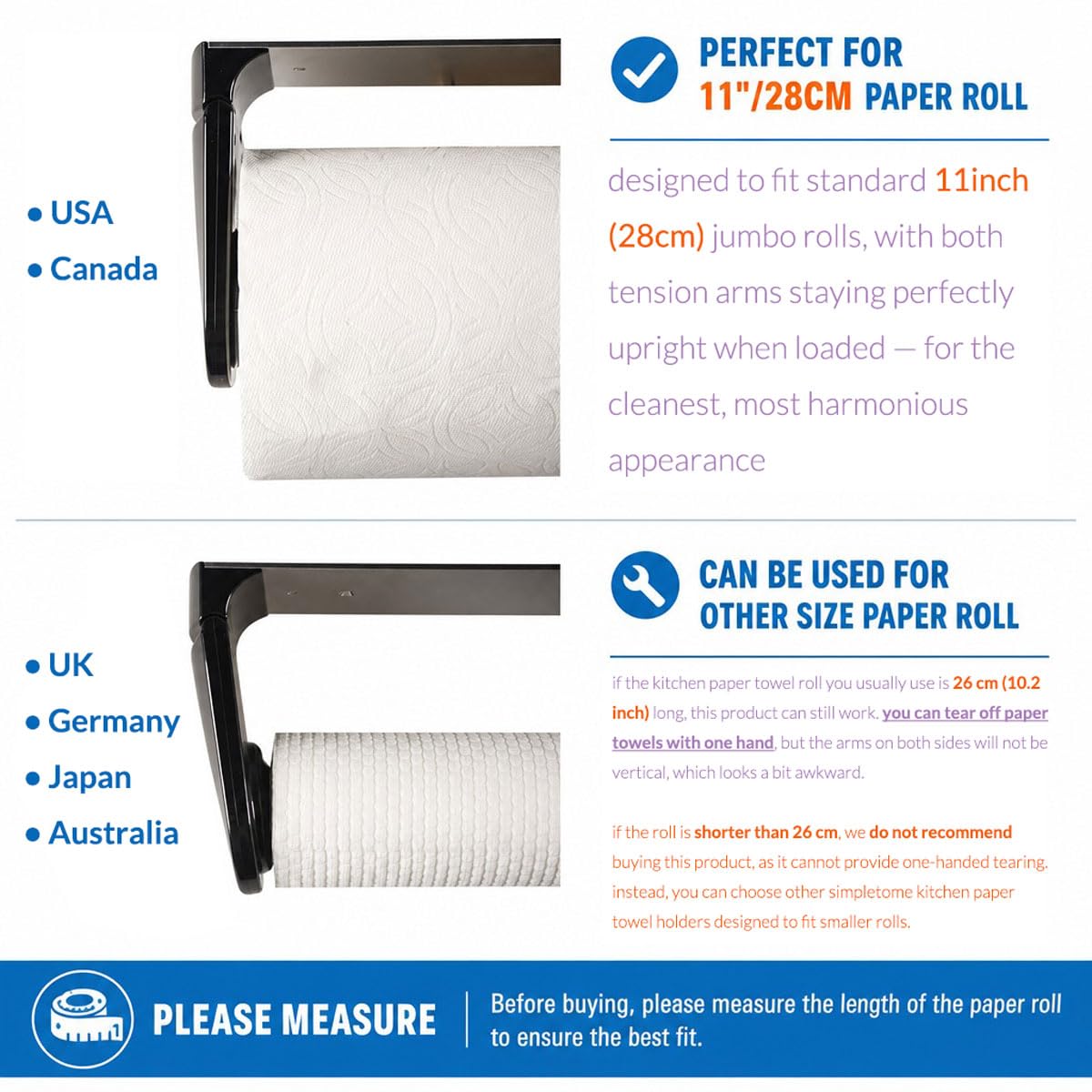 simpletome LÁGRIMA A UNA Mano Portarollos Cocina Porta Rollos Papel de Cocina Adhesivo Soporte Rollo Cocina Pared Acero Inoxidable (Perla Cromo Plata)