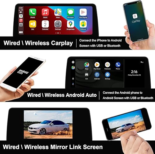 Vista 3 de PEMP Para BMW Serie 7 F01 F02 CIC Vertical Android 12 (Actualizable a Android 13) Pantalla Azul Antideslumbrante, IPS 12.3" Snapdragon 8-core