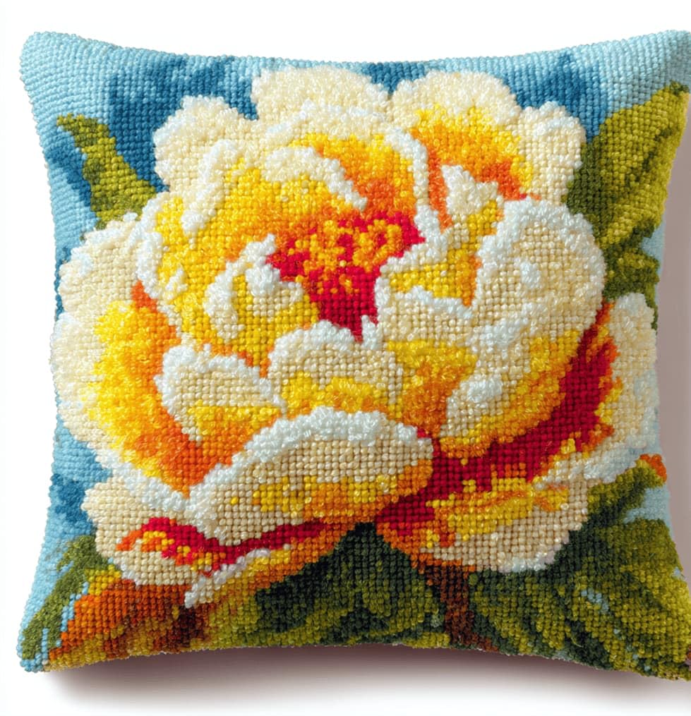 Kitquiver Beginner Latch Hook Cushion Kit,Peony Decor Pillow Cover 43X43Cm