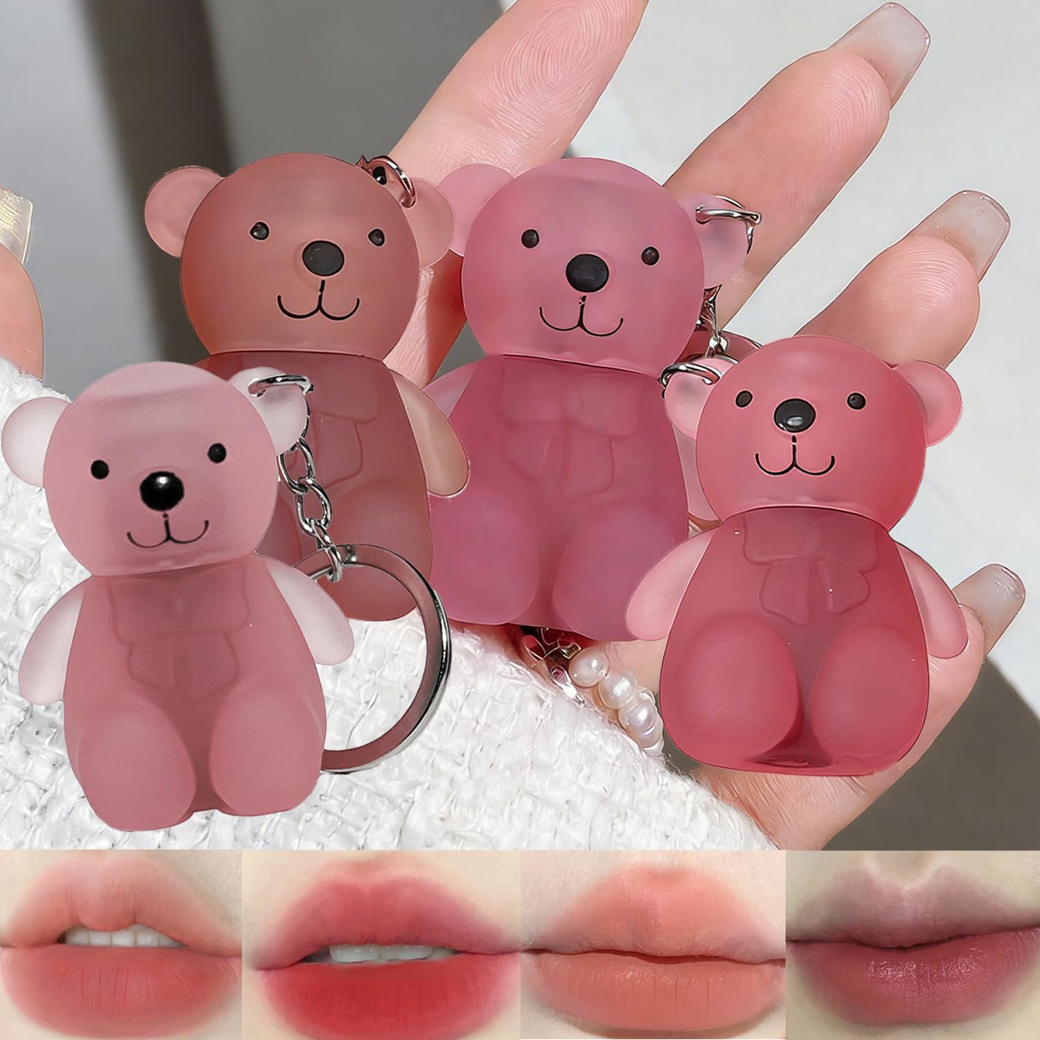 Baorder 4PCS Velvet Matte Liquid Lipstick Set,Cute Bear Korean Lip Gloss