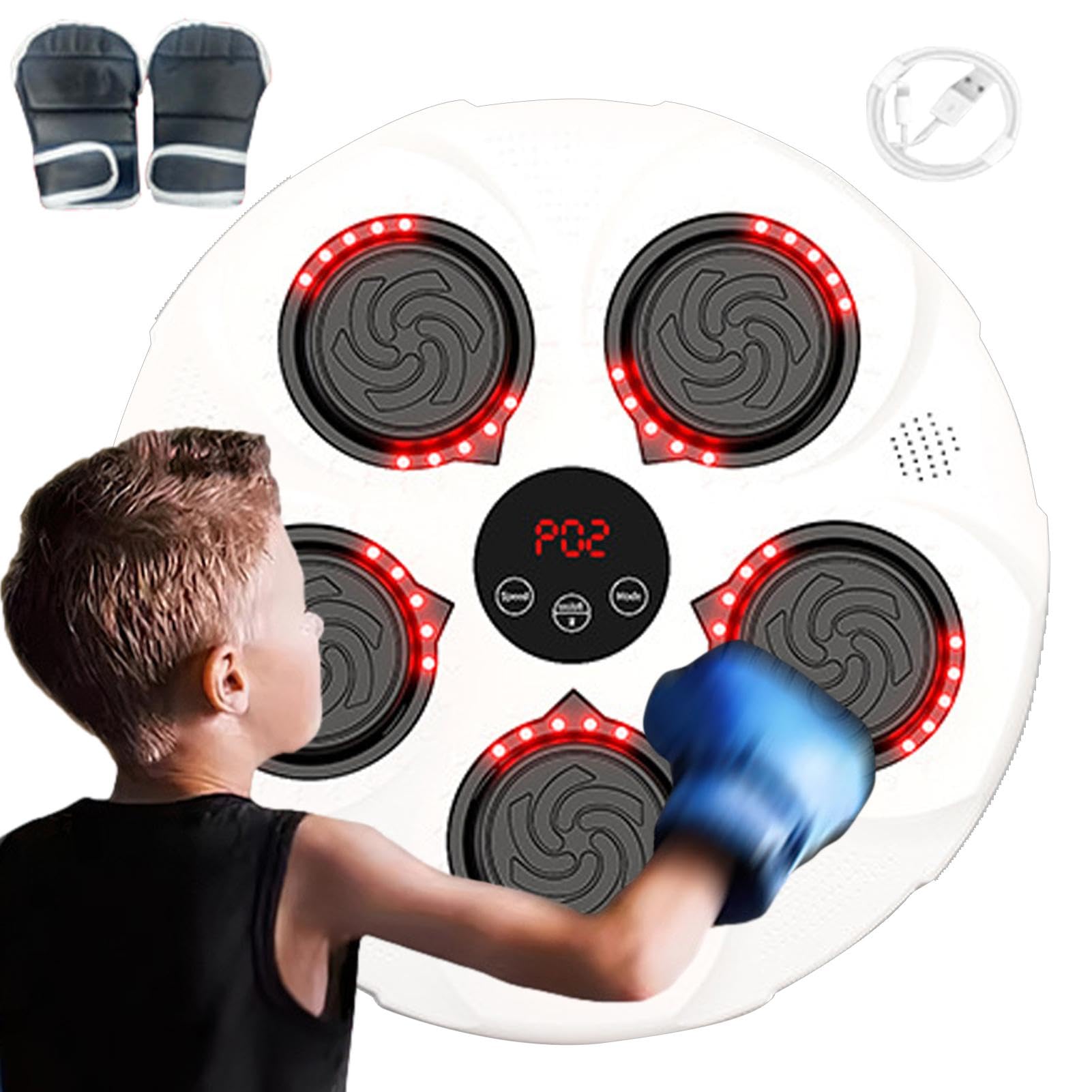 Macchina per allenamento boxer, guantoni da boxe, bersaglio musicale per boxe, macchina da boxe da parete, attrezzatura da boxe per allenamento agilità, tappetino da boxe da parete, 43 x 43 x 7,5 cm