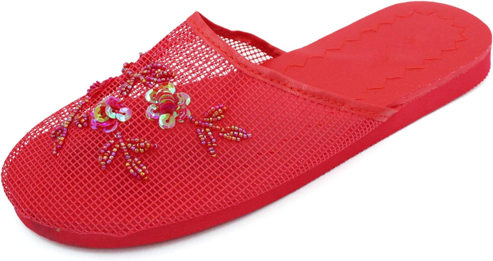 Women's Floral Beaded Mesh Chinese Slippers