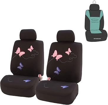 FH Group Car Seat Covers Butterfly Embroidered Seat Covers Front Set with Gift - Universal Fit for Cars, Trucks & SUVs Black FB055102