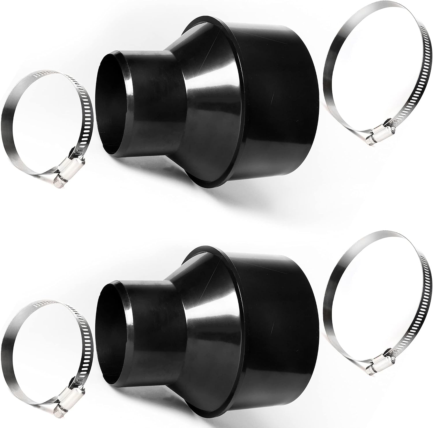 (2-Pack) 4" to 2-1/2" Hose Cone Reducer, Dust Collection Reducer Fitting with 4 Stainless Steel Clamps