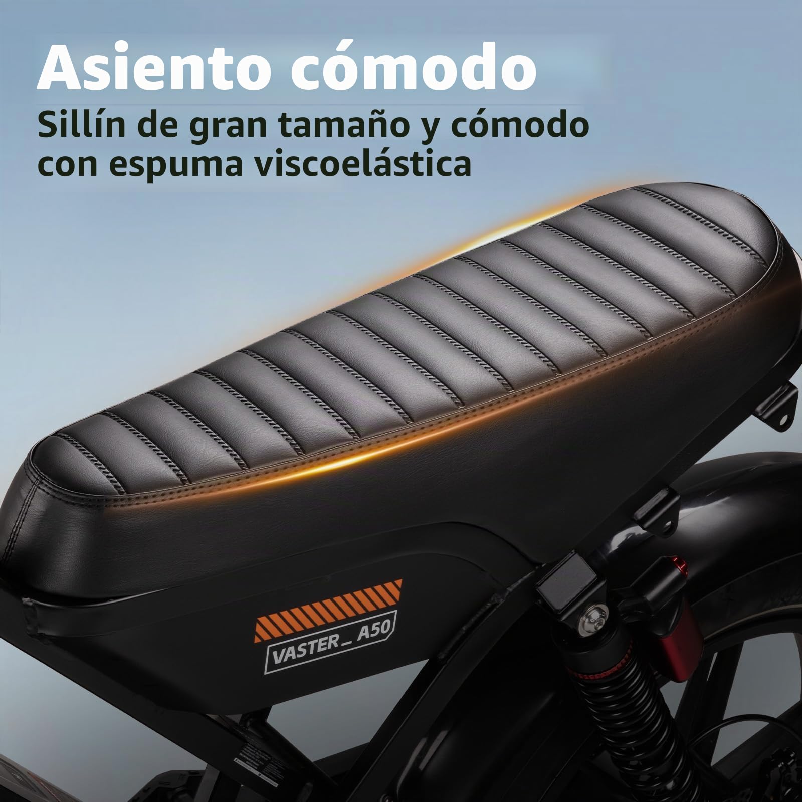 Bicicleta eléctrica para hombre, 20", batería extraíble, color negro y naranja