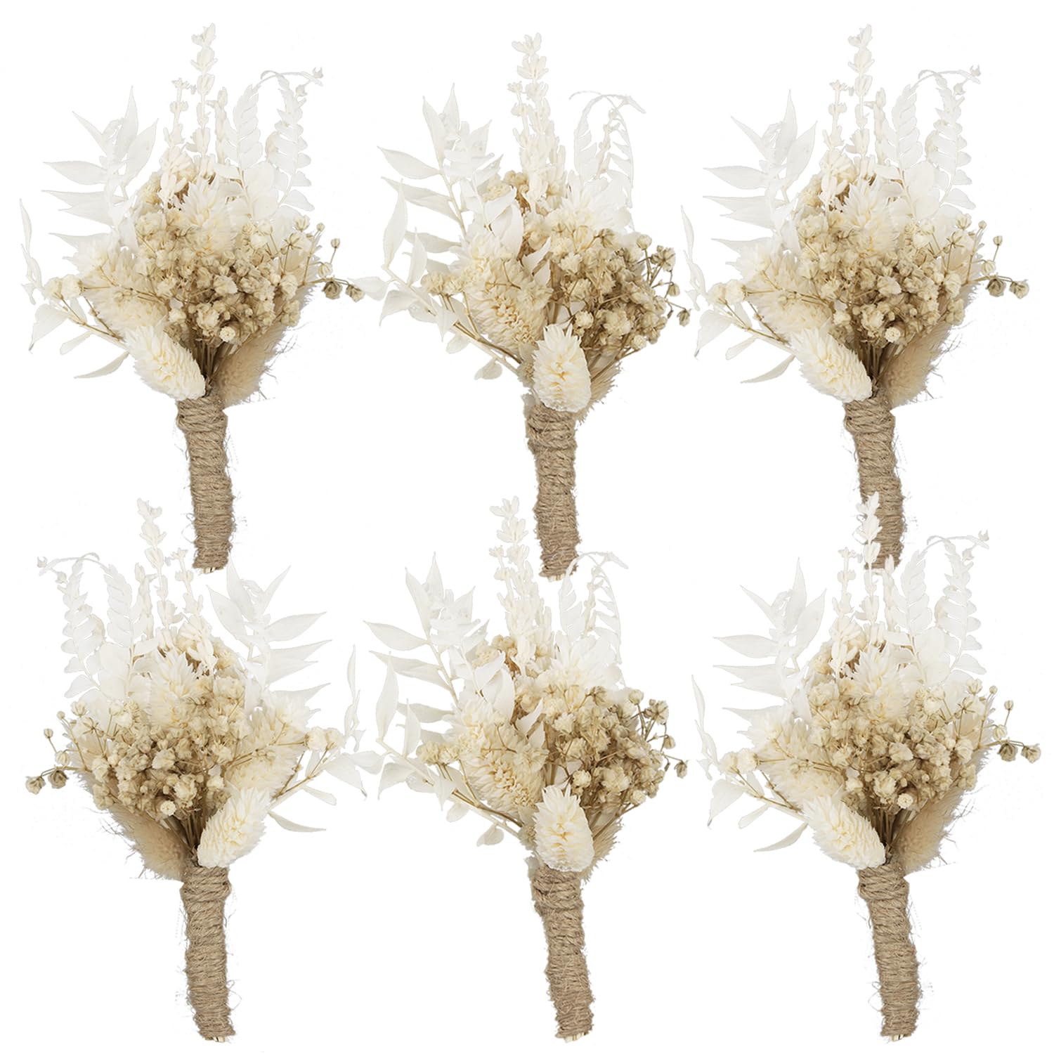 Rinlong 6Pcs Dried Flower Boutonnieres with Pins for Men, Groom, Groomsmen | Boho Fall Wedding, Prom, Homecoming, Pampas