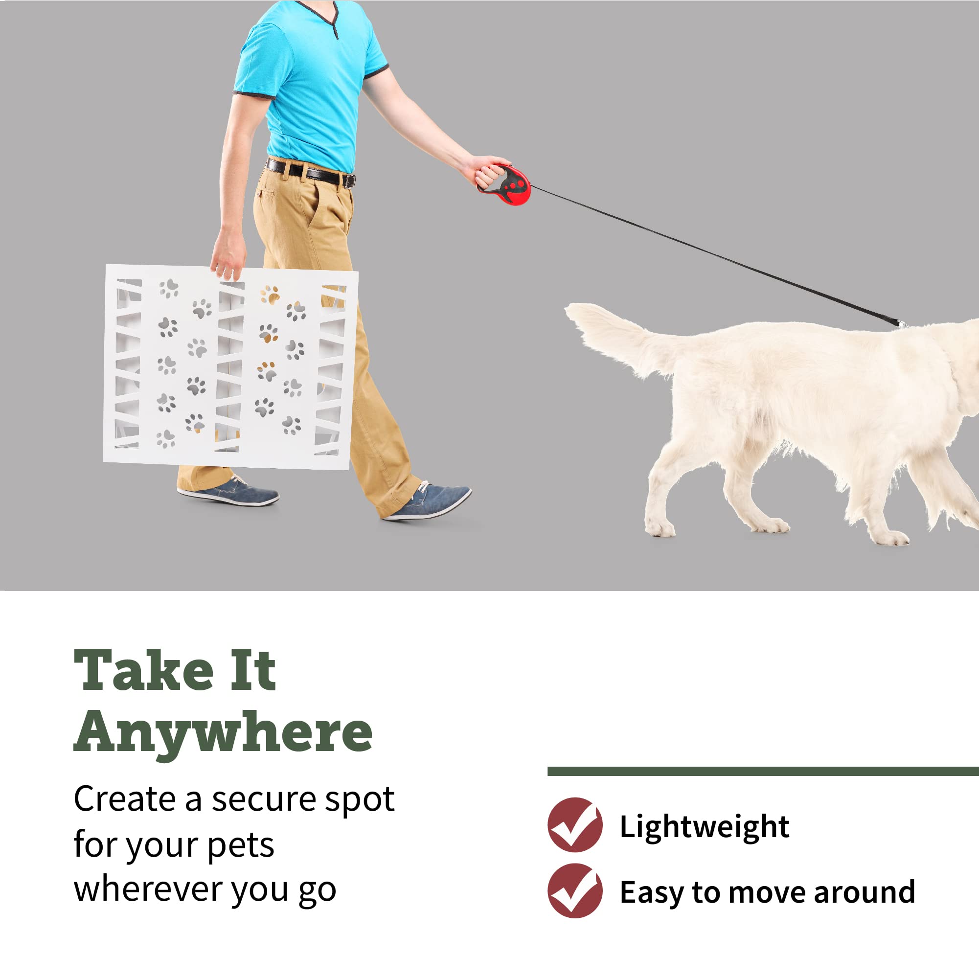 Short Dog Gate | Freestanding Decorative Pet Gates | Foldable Gate | Dog Gate for Doorways (White)