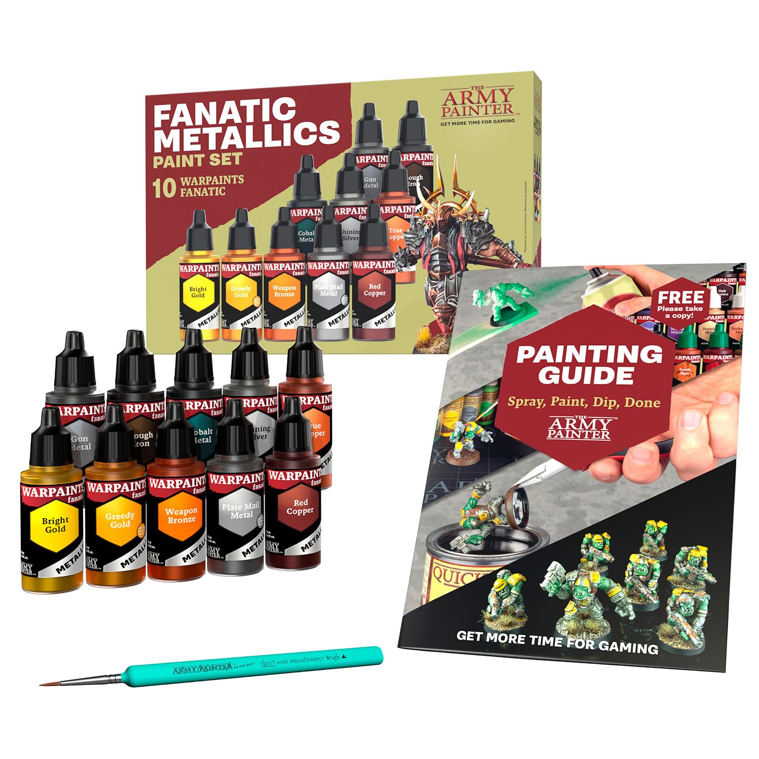 The Army Painter, Warpaints Fanatic Metallics Paint Set Combo, 10 colori | Oro, rame, metallo, bronzo, argento e 1 pennello, colori per D&D e Warhammer