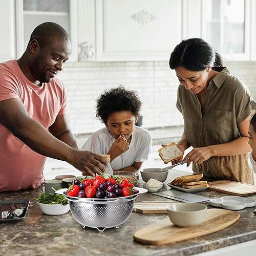 Miniatura 2 de 3 Pcs Stainless Steel Colander Strainer Set Metal Colander for Kitchen Pasta Strainer for Rice Food Fruits Spaghetti Vegetables (2QT, 3QT, 5QT)
