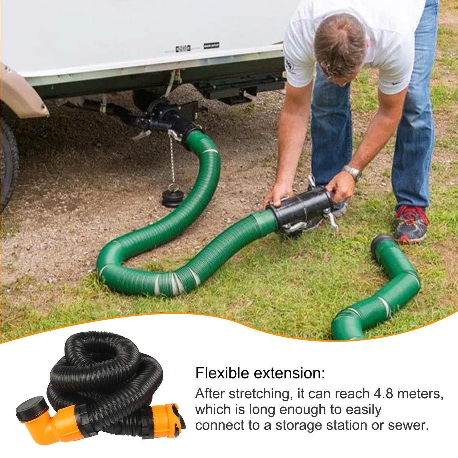 Tubo fognario per , tubo flessibile girevole a 60 gradi, kit portatile per tubi fognari per , campeggio, tubo di scarico nero per , barche, , rimorchi da viaggio