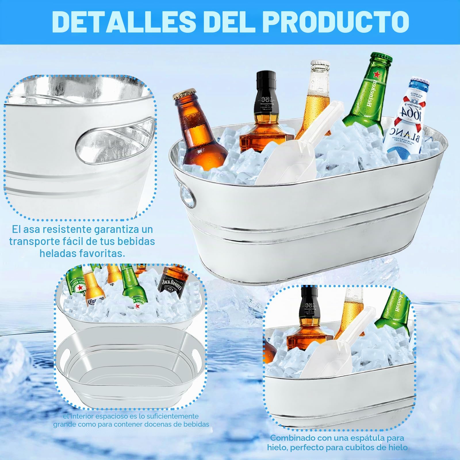 4 cubos galvanizados de 4 galones para fiestas, cerveza y bebidas con cucharas, champán, cócteles, refrigeración de vino, suministros de bar de mimosa