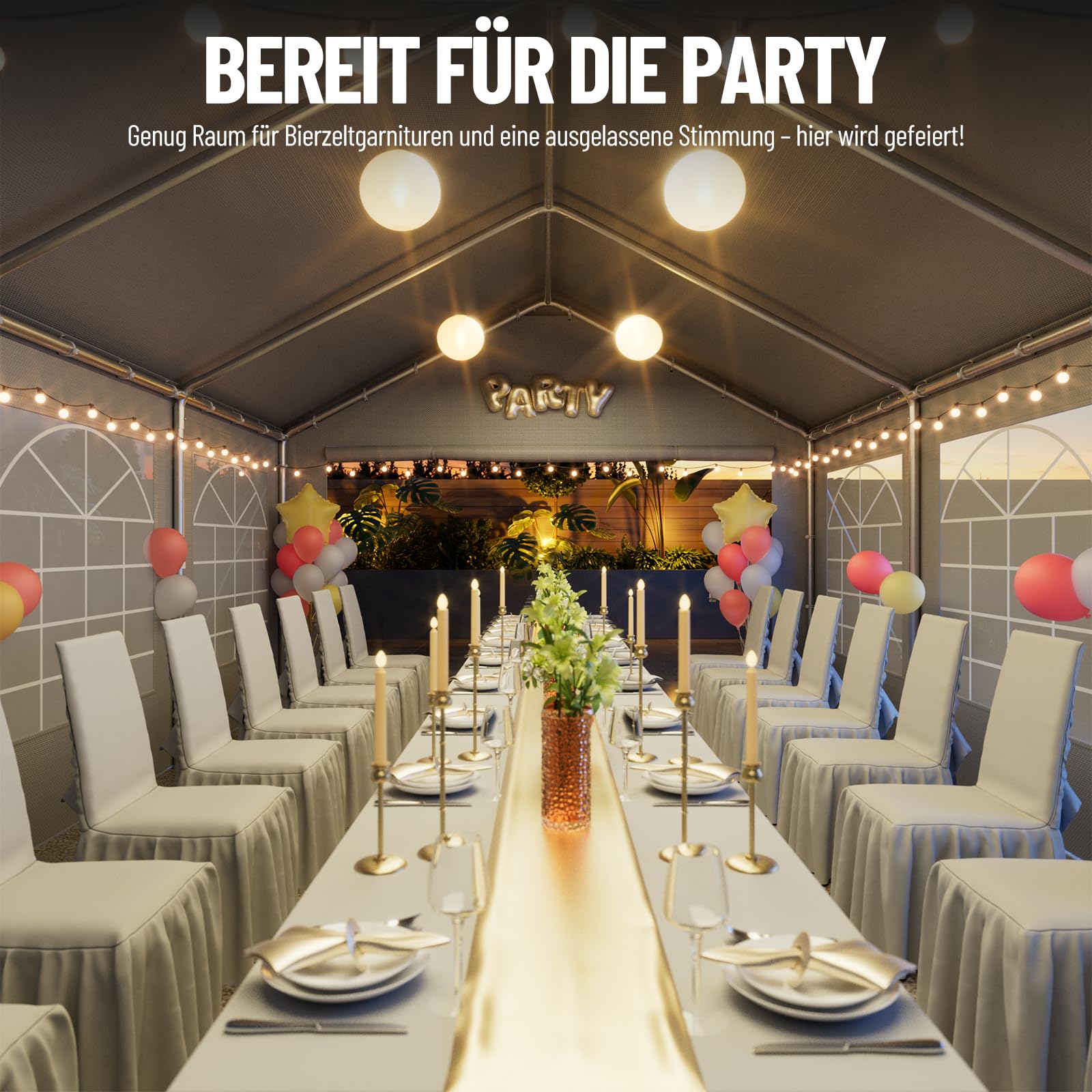 Pavillon 4x6m mit 2 Seitenwänden & 2 Giebelteilen, Dein Outdoor-Party-Spot zum Chillen, XXL Partyzelt mit Verbolzung Konstruktion, Windschutz UV-Schutz Wasserdicht, aus Stahl & PE-Plane (Grau)