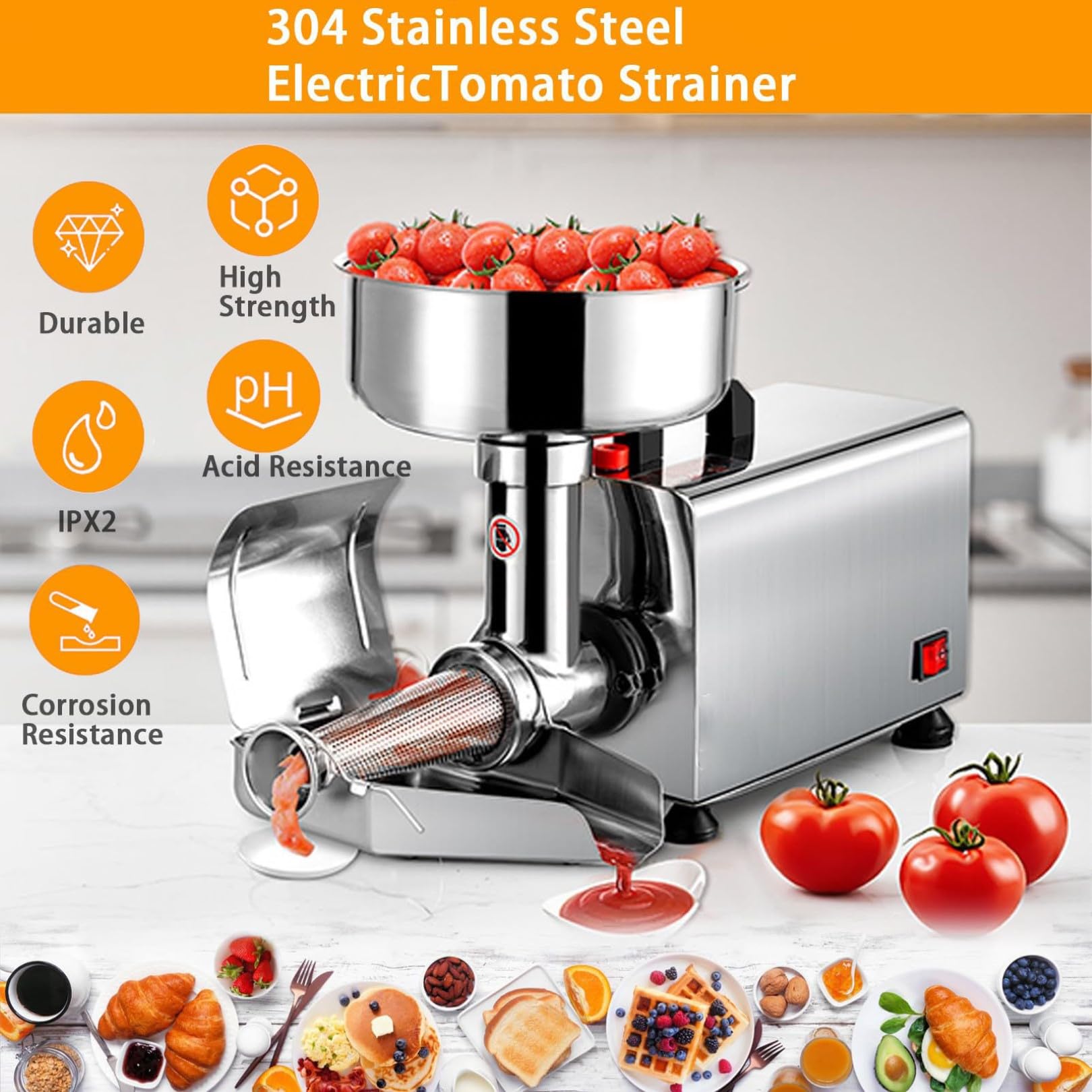 Macchina Elettrica per Scolare i Pomodori, Pressa per Pomodori in Acciaio Inossidabile con Motore in Rame Puro, Colino per Alimenti e Produttore di Salse per Uso Commerciale e Domestico Style B