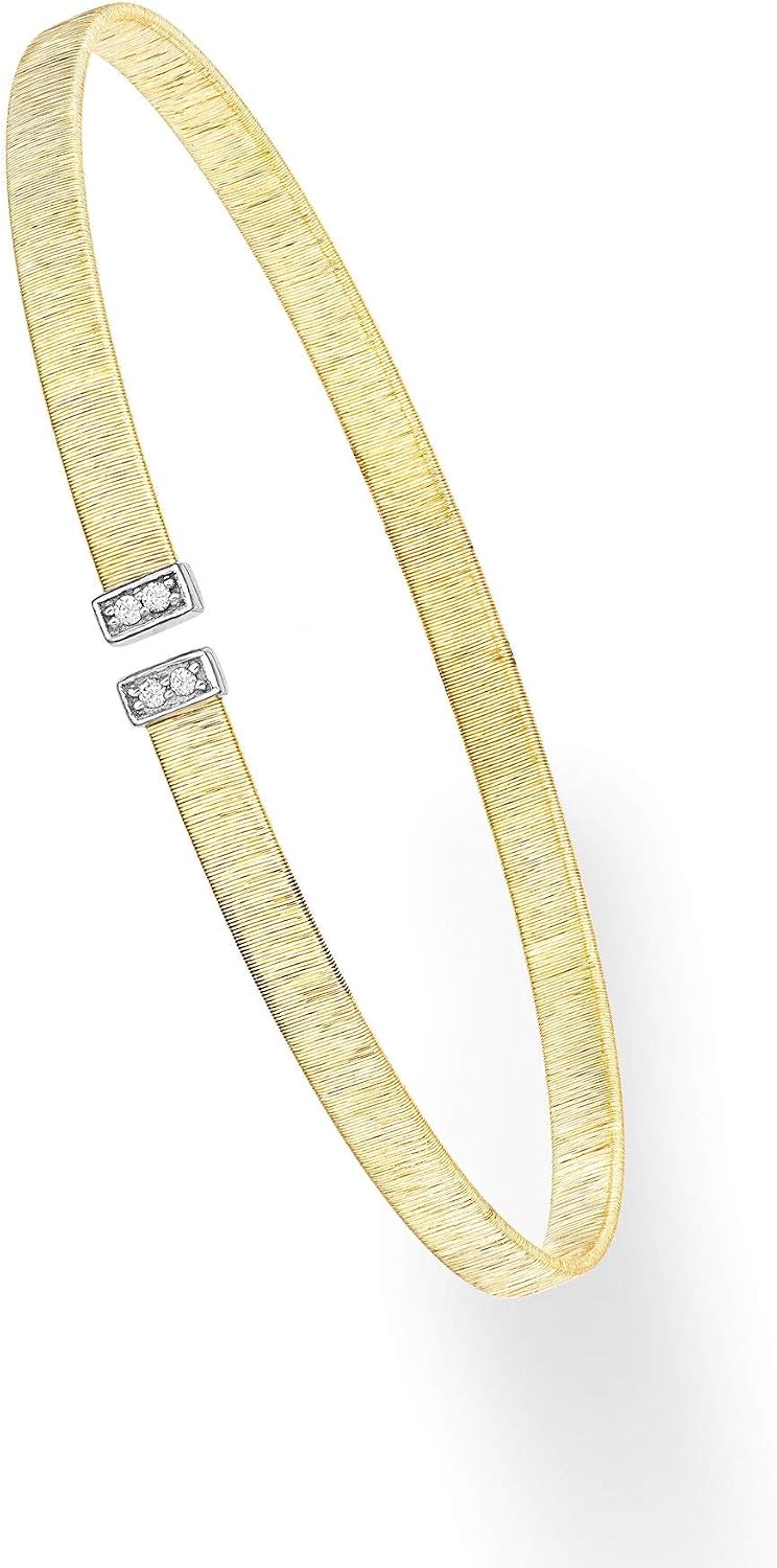 Diamond2Deal 14K Yellow and White Gold Diamond Italian Silk Cuff Bangle Bracelet
