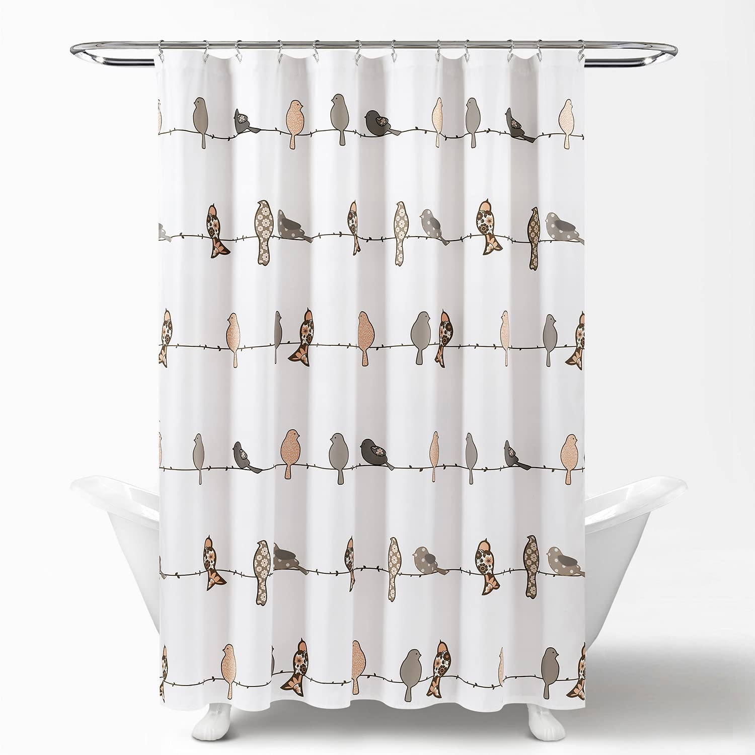 Lush Decor Rowley Birds Shower Curtain, 72” W x 72” L, Blush & Gray - Colorful Floral Bird Pattern - Whimsical & Playful Bird Shower Curtain - Farmhouse, Coastal, & Boho Bathroom Decor