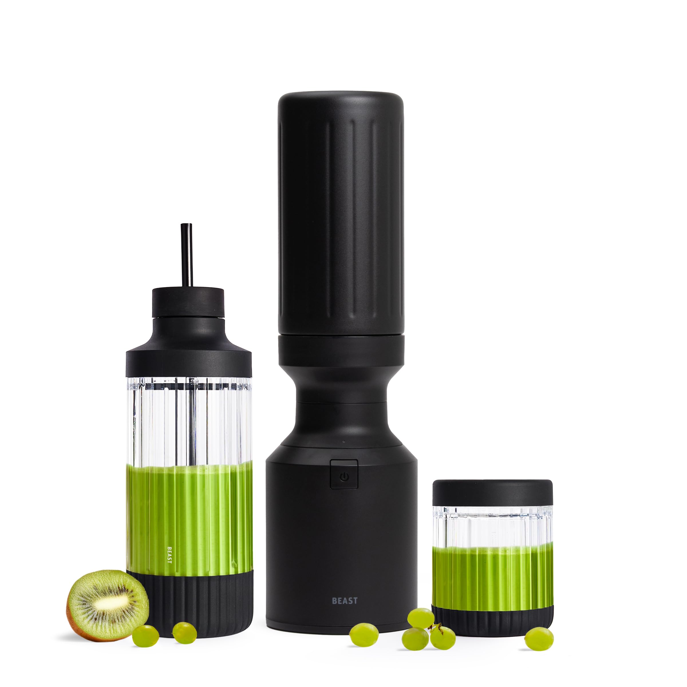 Beast Mighty 850 compact personal blender with stainless steel vessel and extra lids